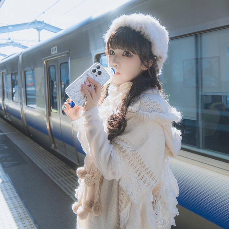 Weißer Mori Böhmischer Quasten Umhang Schal Pullover für Damen