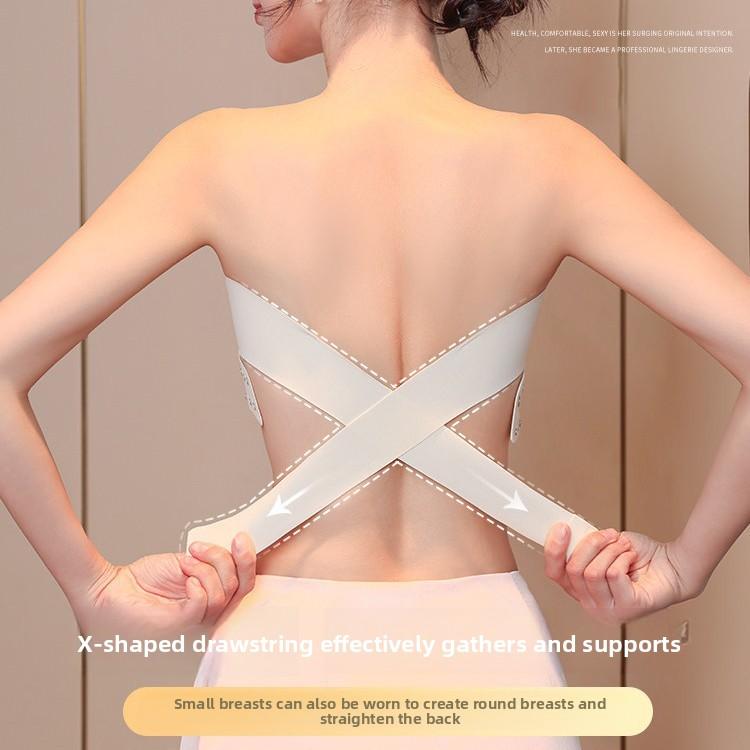 Female Spring and Summer Without Shoulder Strap Pure Want To Non Slip Small Chest Gather Shoulder Off with Chest Beauty Back Underwear