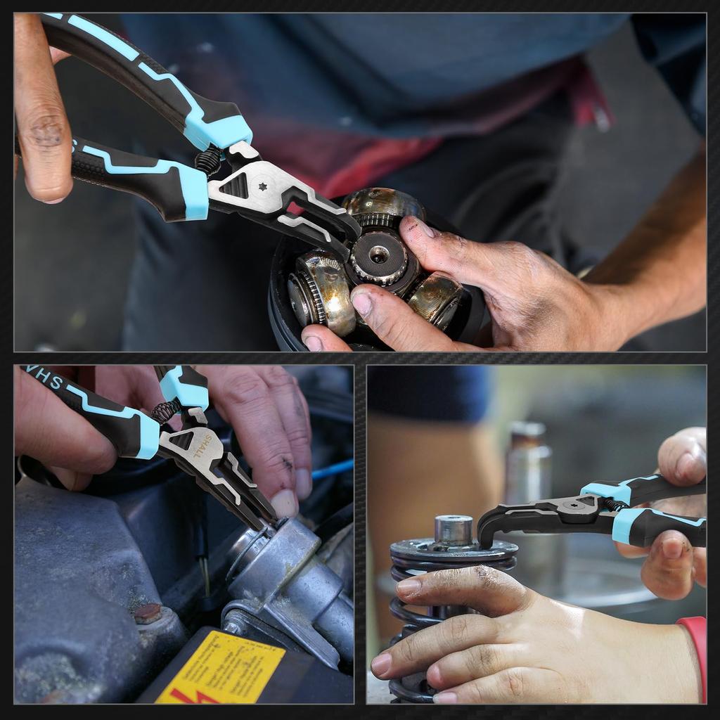 SHALL Snap Ring with Straight and Curved Jaws for Holes and for Installation and Tool for Work and Includes Portable Pouch 4-Piece Pliers, Cr-V