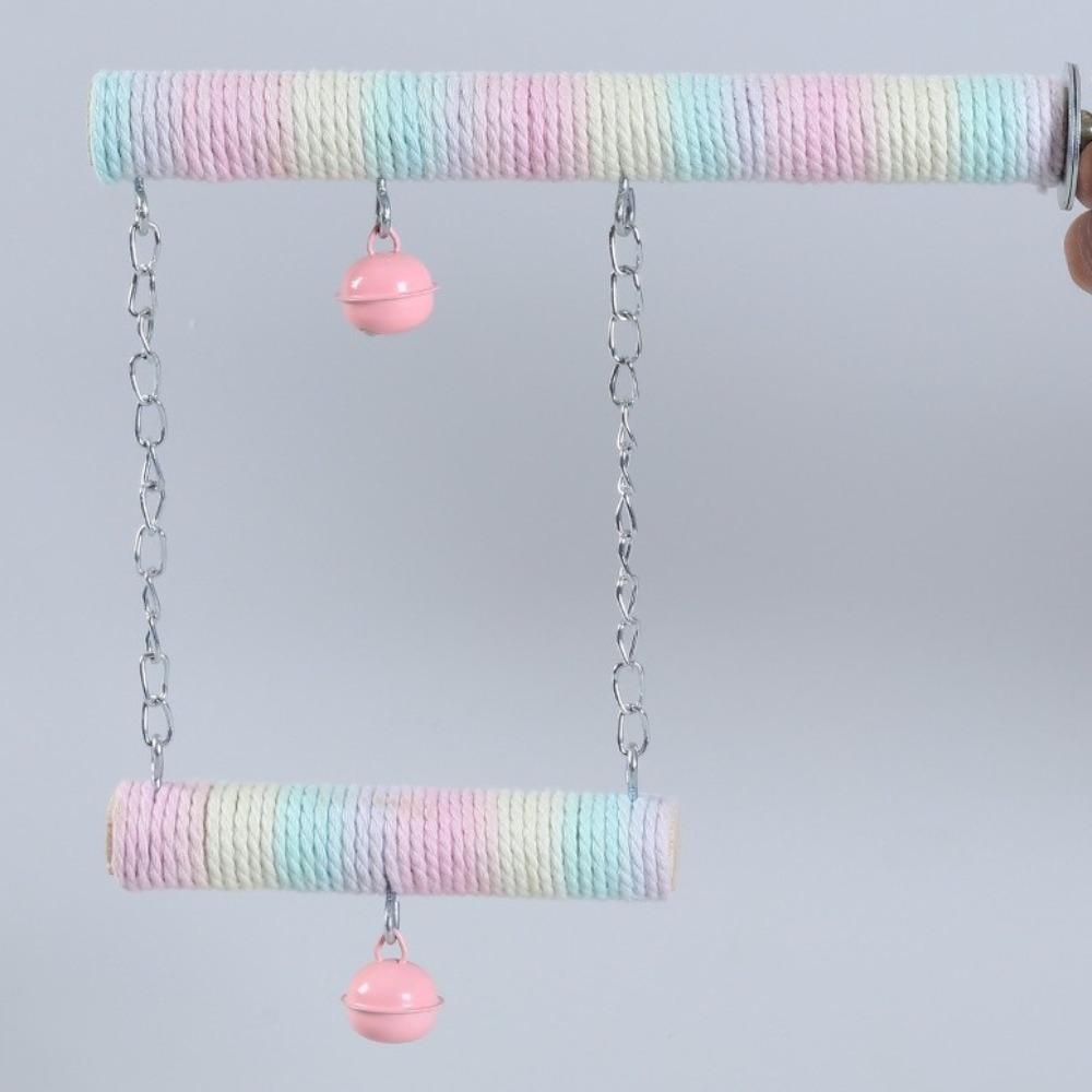 Double Layer Wood Standing Stick Colorful Cotton Rope Bird Cage Swing  Training Perch