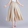Summer Women's Trousers Artistic Large Size Cotton and Linen Wide-leg Trouser Skirt Linen Skirt Elastic Waist Solid Color Ethnic Style Trouser Skirt