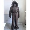 Womens Winter Casual Fashion Detachable Hooded Ski Jumpsuit S-L Black/White/Brown