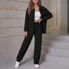 2 Pcs/Set Fall Spring Women Shirt Pants Set Long Sleeves Lapel Button-down Blouse with Chest Pocket Elastic Waist Trousers OL Commuting Sport