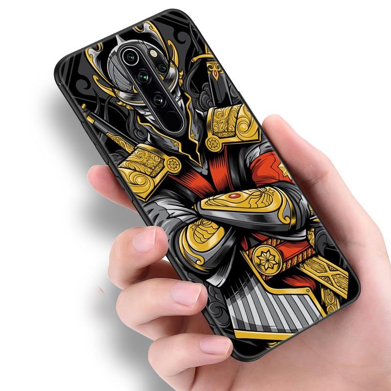 Japanische Samurai-Silikon-Telefonhülle für Xiaomi Redmi Hinweis 11 10 9 8 Pro 11T 10T 10S 9S 8T 9 9A 9C 9T Schwarz Soft Cover Coque