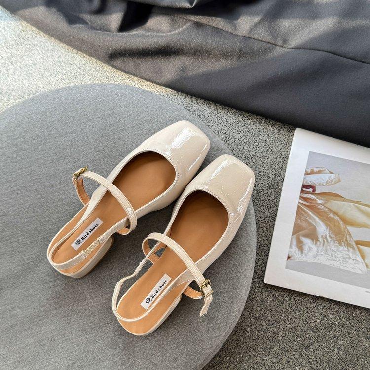 French Bag Head Sandals Women's Shoes Spring and Summer 2025 New Square Head Black Mary Jane with Skirt Temperament Single Shoes