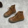 Johnature Handmade Genuine Leather Women's Shoes Retro Flat Versatile Soft Cowhide Lace Up Short Boots