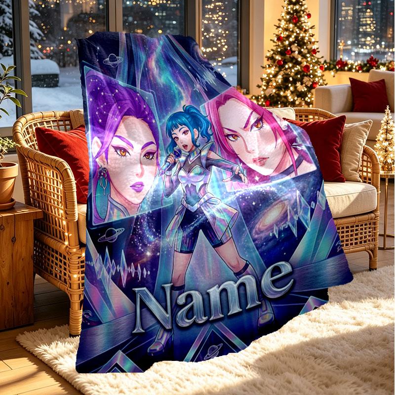 Custom Name Personalized Demon Hunters Kpop Print Blanket, Home Decor, Bedroom, Sofa, Camping, Couch, Gifts for Birthday Christmas