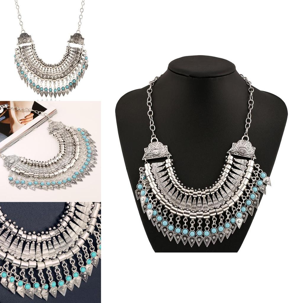 Ethnic Style Simulation Gemstone Decoration Tassel Design Women Necklace For Boho Jewelry Lovers