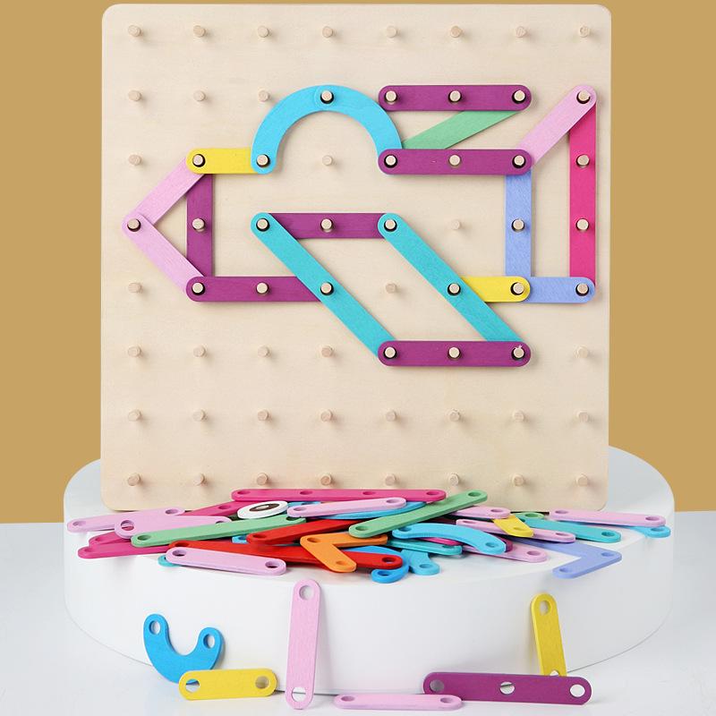 Children's early education Montessori creative board puzzle wooden geometric teaching aids graphics cognition varied educational building block toys
