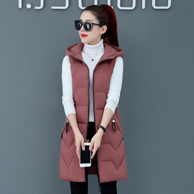 Frauen Herbst Winter Midi Mit Kapuze Ärmellose Weste Mantel Outwear Mantel Übergroße Puffer Jacke Baumwolle Gefütterte Parkas Weste 7 Farbe