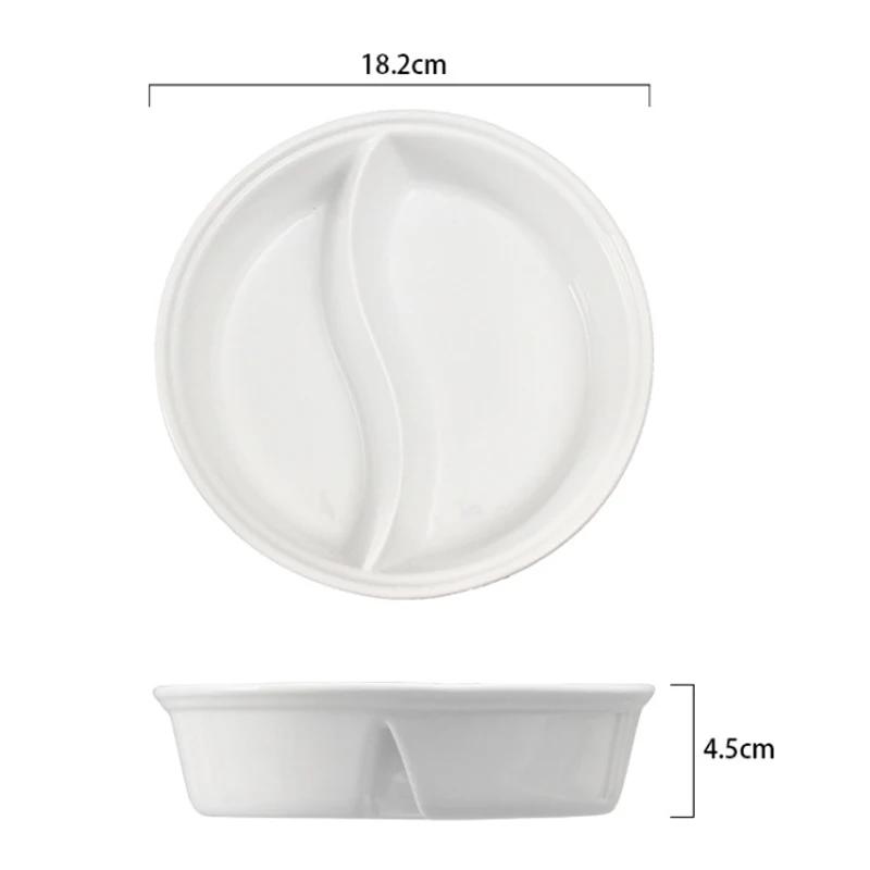 Ceramic Big Soup Bowl Double Grid Round Fruit Salad Plate Cake Bread Dessert Dish Tray Noodles Tableware Kitchen Storage Tool