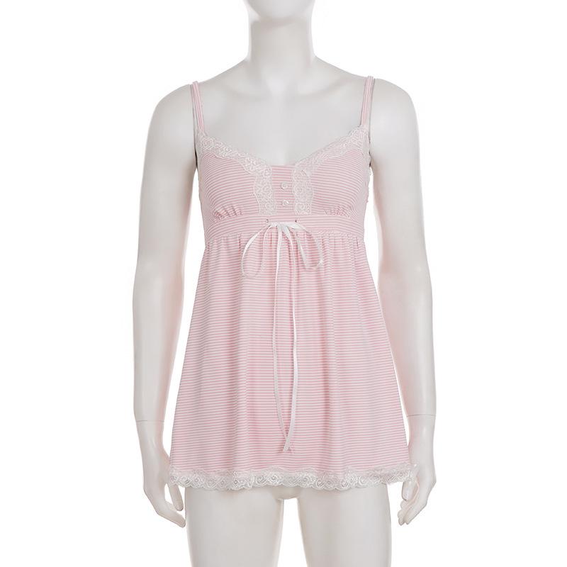 Spicy Summer Striped Lace Bow Tie Camisole: Slim-Fit European American Style