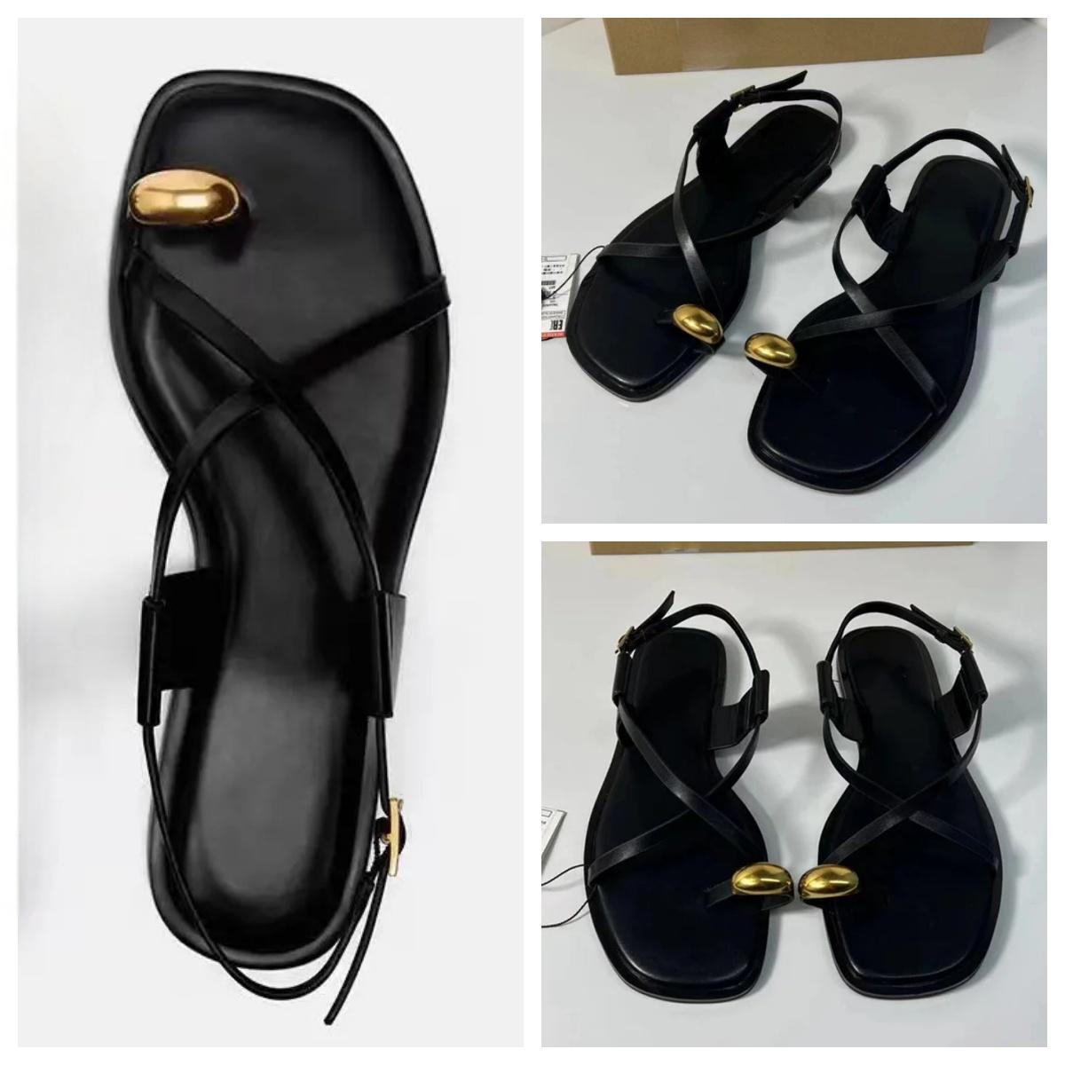 

TRAF Woman’s Black Pinch Toe Flat Slipper Chic Cross Buckled Sandals 2024 Summer Female Comfortable Flip Flop Flatform Sandals 36