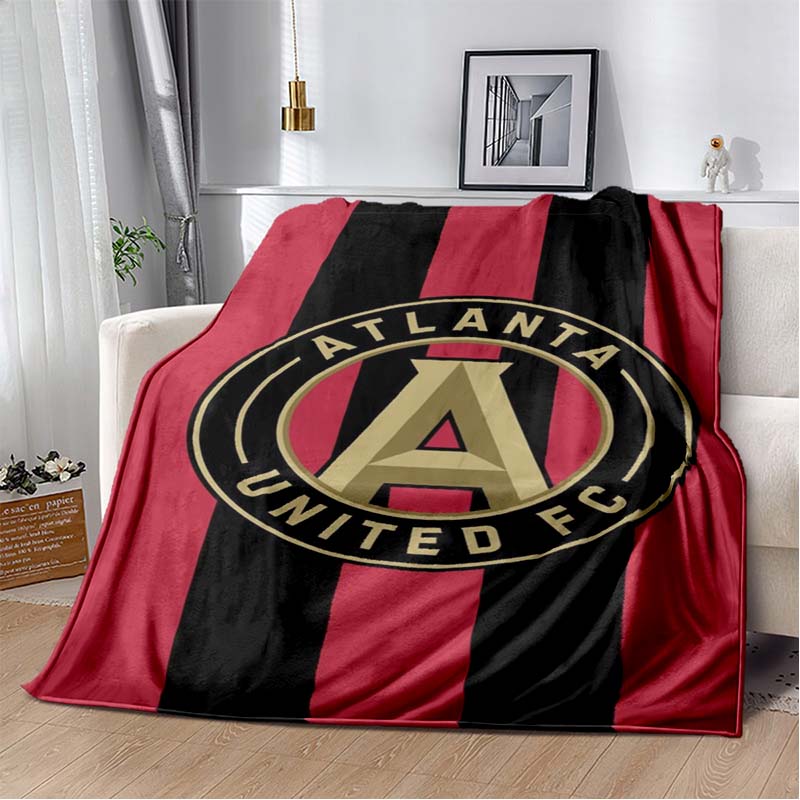 Atlanta United FC Red Black Vertical Stripe Logo Flannel Blanket Soft Warm Lightweight Sports Fan Washable Throw Blanket Bedroom Sofa Deco