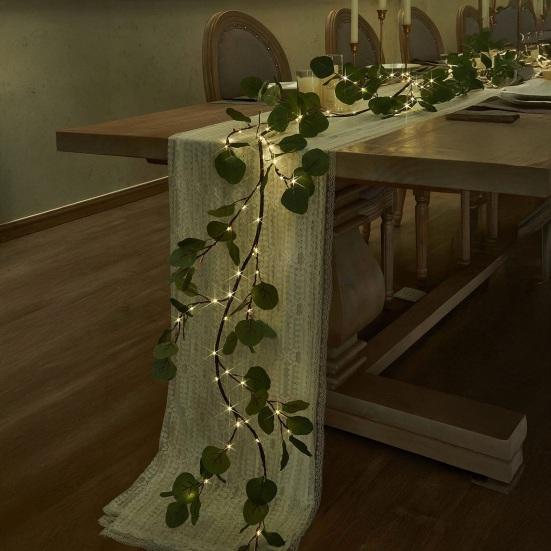 Lighted Artificial Greenery Twig Vine Garland 96 Fairy Lights 6FT Battery Operated Pre-lit Faux Olive/Eucalyptus Vine with Timer
