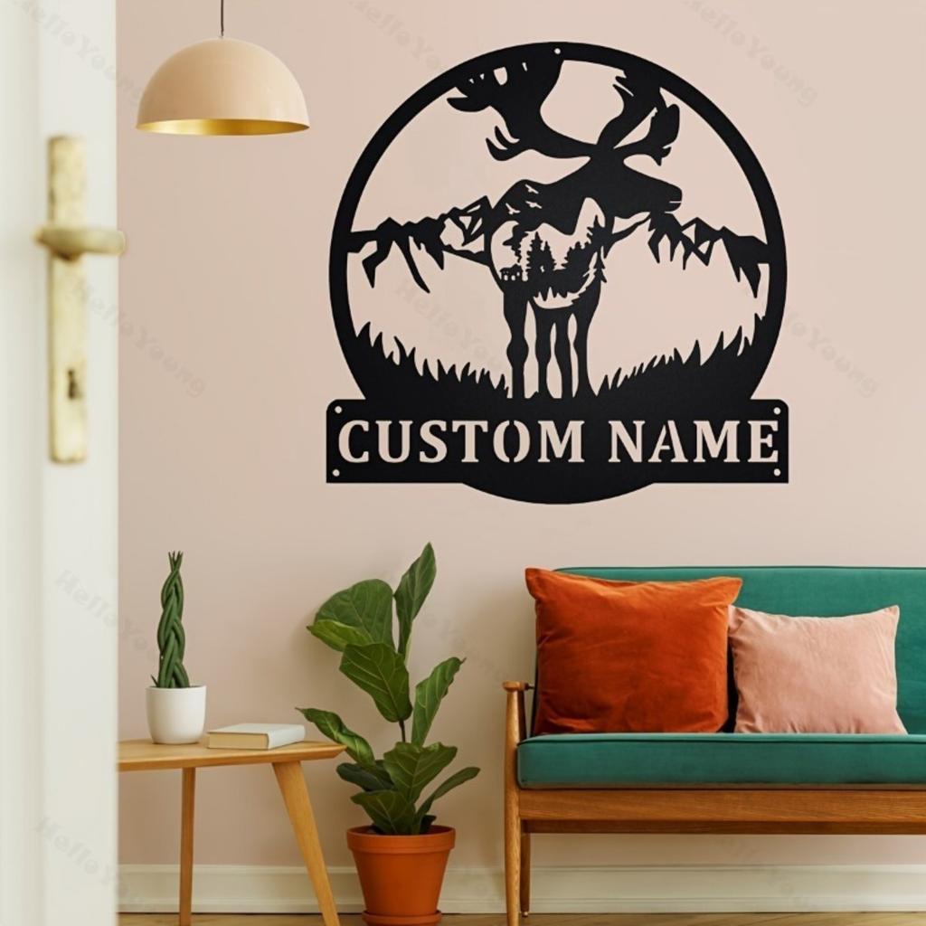 Moose Metal Wall Art, Personalized Family Name Sign, Silhouette Home Decor, Outdoor Garden Entryway Gift