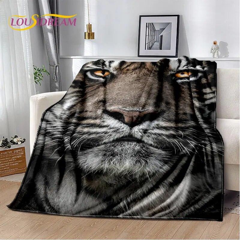 Tiertier-Tiger, Säbelzahn-Cartoon, weiche Plüschdecke, Flanelldecke, Überwurfdecke für Wohnzimmer, Schlafzimmer, Bett, Sofa, Picknick