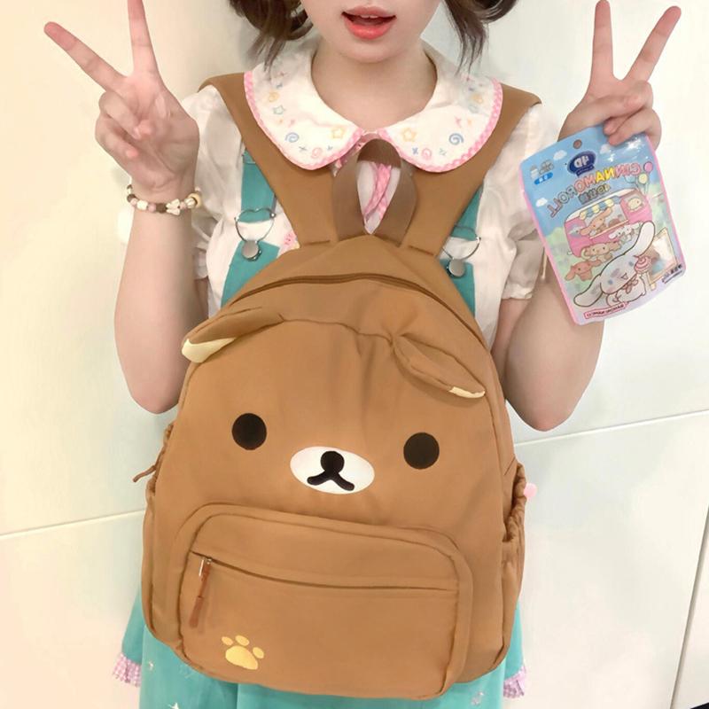 Cartoon Rilakkumas Rucksack für Kinder Kawaii Korilakkuma Stickerei Schultasche Große Kapazität Mädchen Jungen Schüler Schultasche