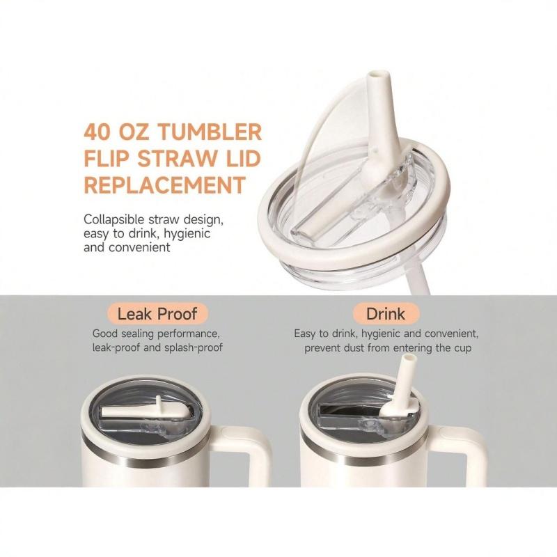 40oz Flip Straw Leak Proof Lid for 2.0 Tumbler Lid Replacement for Stanley Cup Accessories Straw Cover Cleaning Brush with Straw