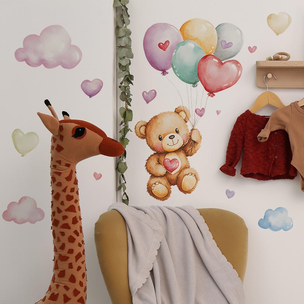 Cartoon Bear Balloon Bedroom Living Room Home Background Wall Beautification Wall Stickers