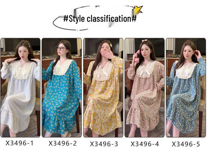 Retro-Blumen-Baumwoll-Nachthemd mit langen Ärmeln & Brustpolstern, Übergröße 220 Jin - Bequem für Frühling & Herbst