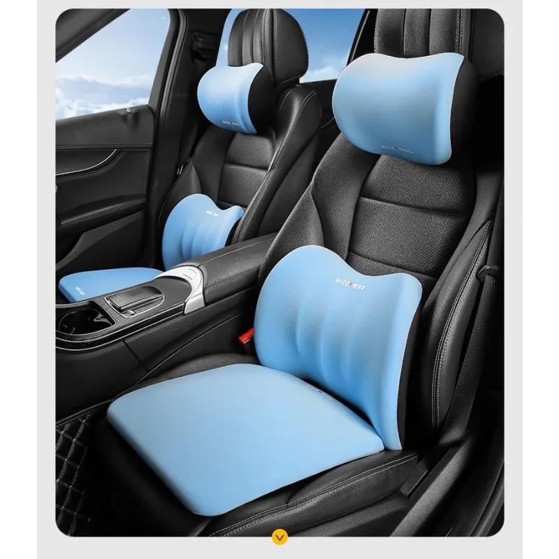 Car Seat Lumbar Pillow Set Car Memory Foam Headrest Lumbar Cushion Back Cushion Soft Comfortable Breathable Headrest Supplies