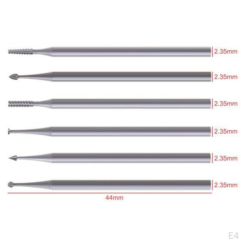 Rotary Burrs Set, 6 Pcs 2.35mm Shank Tungsten Steel Cutting for DIY Woodworking,