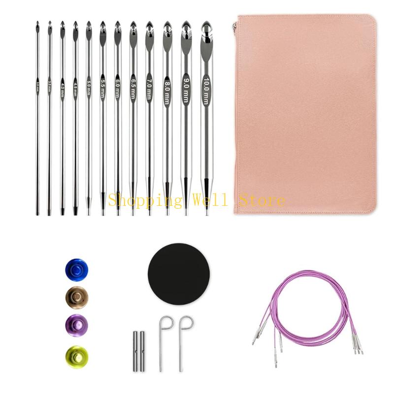 KX4B Tunisian Crochet Hook Set 3mm-10.0mm Crochet Set Interchangeable Crochet Hook with Storage Bag Knitting Supplies