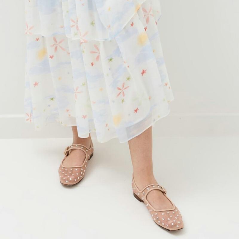 Fashion New Water Diamond Mesh Flat Sole Single Shoes Comfortable Women's Low Heel Commuting Student Shoes Fashionable Handmade Shoes