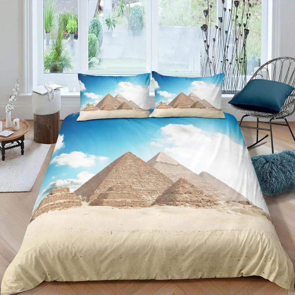 Forntida egyptiska pyramider Sängkläder Set Klassisk arkitektur Påslakan Sängkläder King Twin Queen Dubbel Polyester Täcke