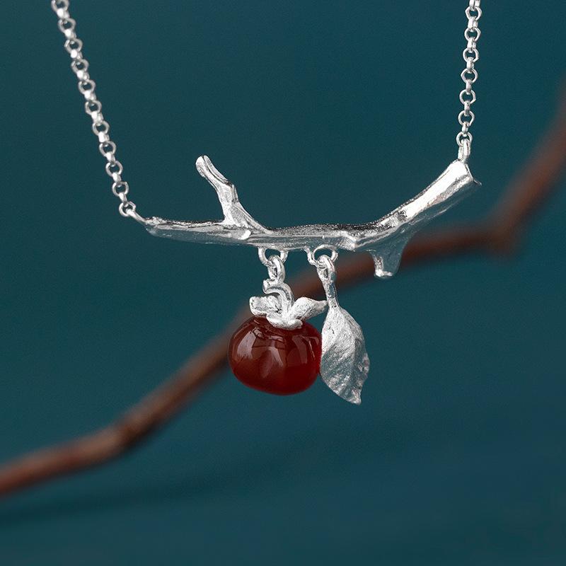 

1 шт. Wan Persimmon Ruyi Heart Want Persimmon, стерлинговое серебро, новое китайское ожерелье из агата и хурмы