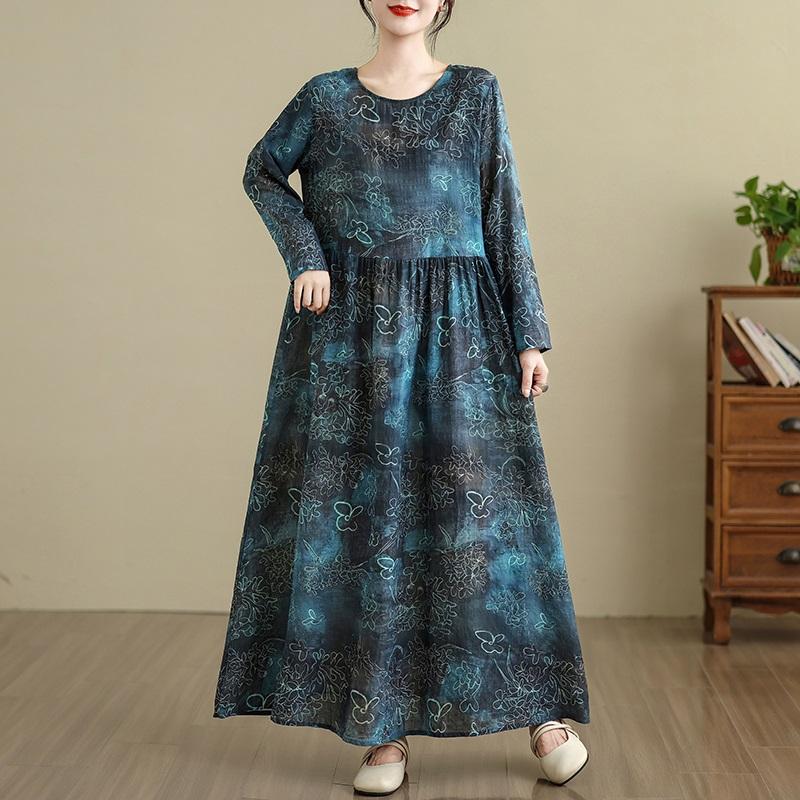 

Сукня бавовняна вінтажна квіткова великого розміру з довгим рукавом, новинка, для жінок, повсякденна вільна весняно-літньо-осіння сукня XL