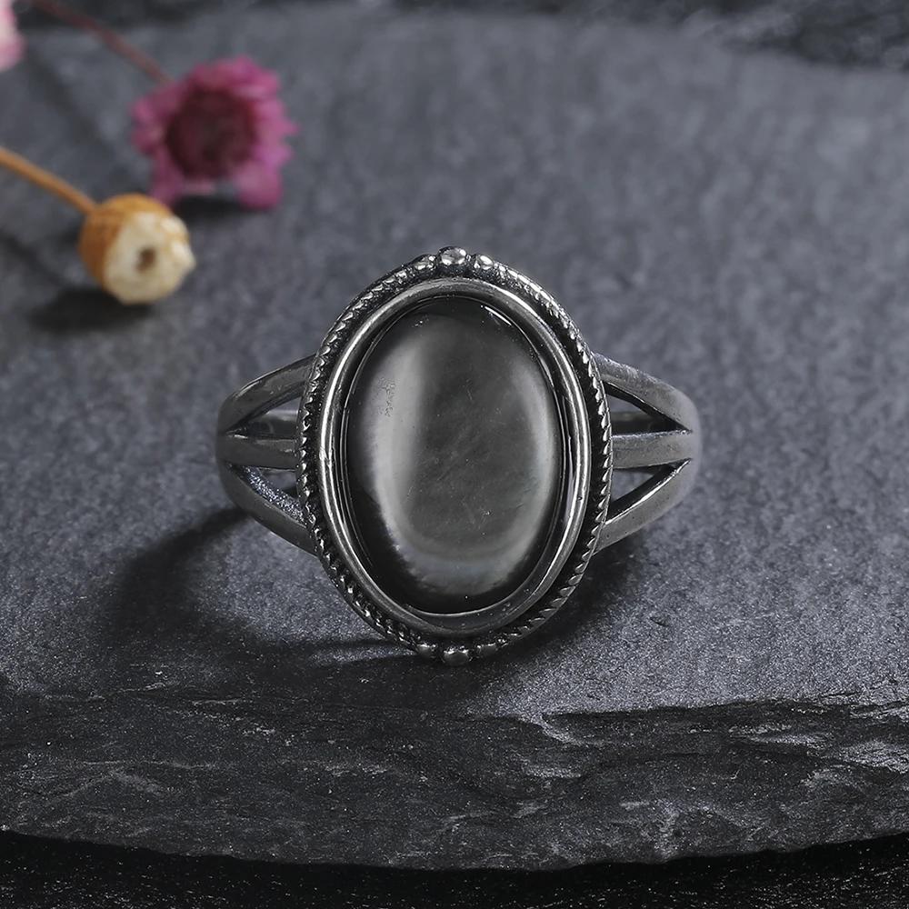 Vintage Oval Blue Sandstone Ring for Women, Antique CopperTone Created Boho Retro Promise Ring for Daily Jewelry Gift