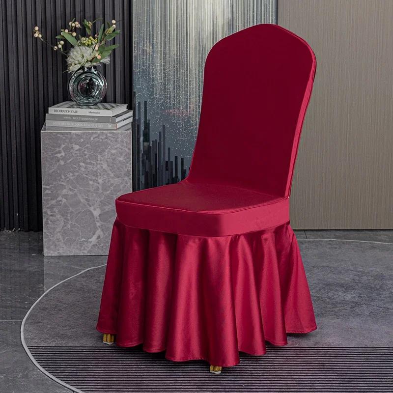 Solid Color Thicken Elastic Pleated Hem Dining Chair Cover Non-slip Slipcover Light Luxury Banquet Chair Cover Hotel Decor