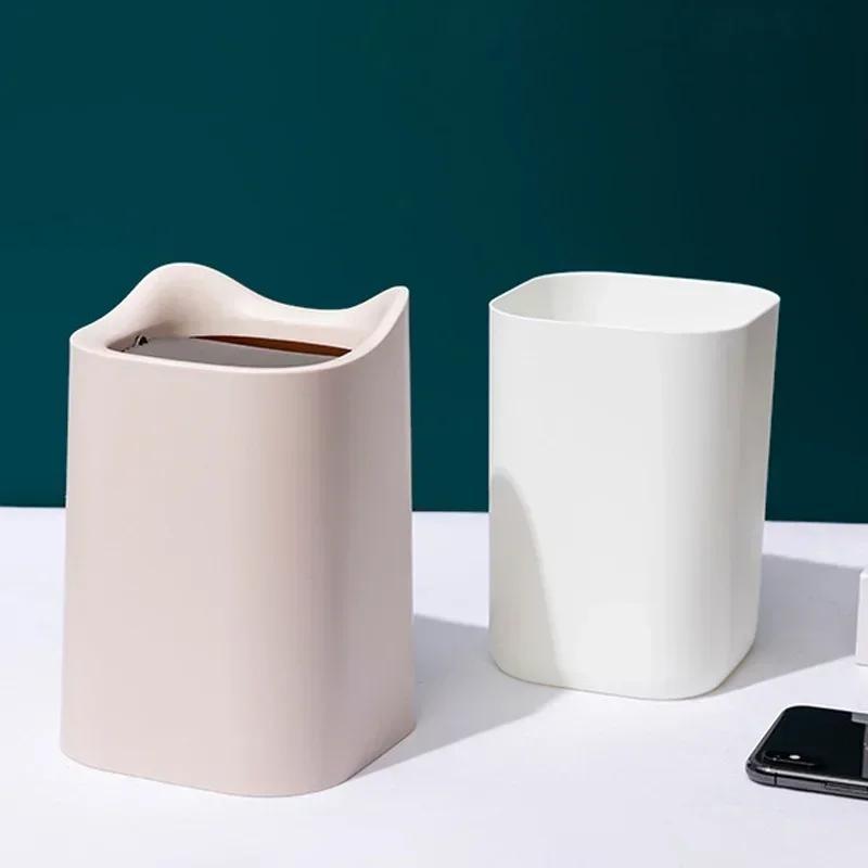 1 Pcs Small Solid Color PP Trash With Lid Mini Bucket Garbage Holder Waste Bin Office Storage Organizer Portable Box Desktop