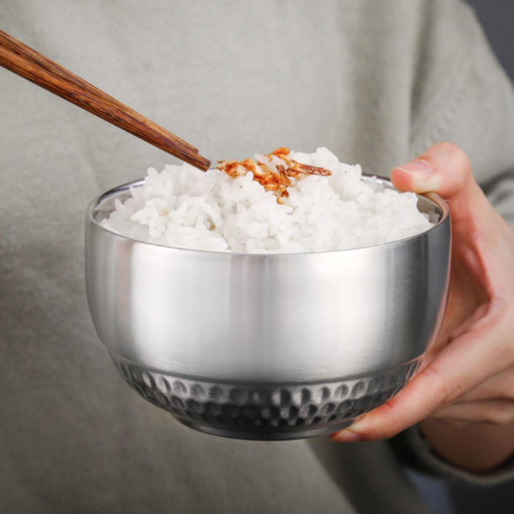 2 Piece 304 Stainless Steel Double-layer Rice Bowl Unbreakable Soup Bowl Insulated Bowl  Canteen
