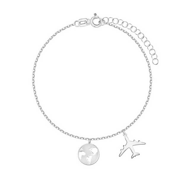 Silver Travel Bracelet with Plane and Globe