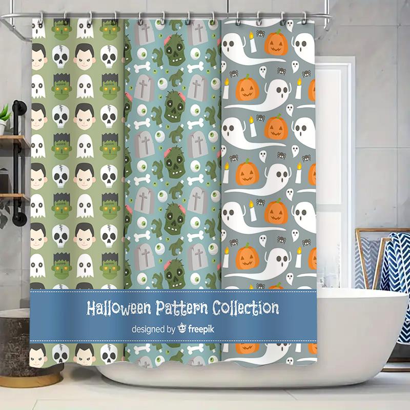 

Halloween Bath Curtain Set Waterproof Home Decor Collection Haunted House Skull Print Decoration for Bathtub Shower 4Pcs Hallowe 90x180cm