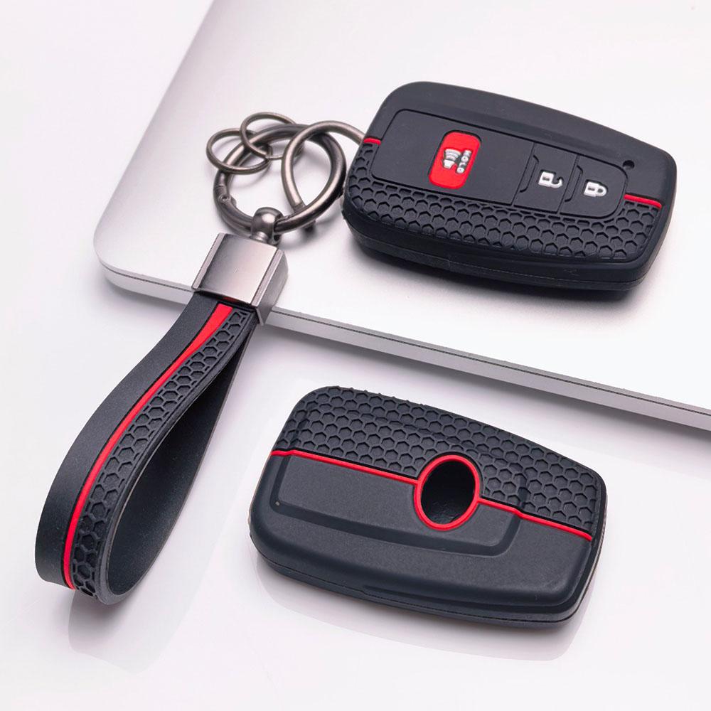 Silicone Car Key Fob Cover with Matching Keychain Compatible with Toyota Camry Corolla RAV4 Highlander Avalon, Fits Toyota Camry Corolla RAV4 Prius