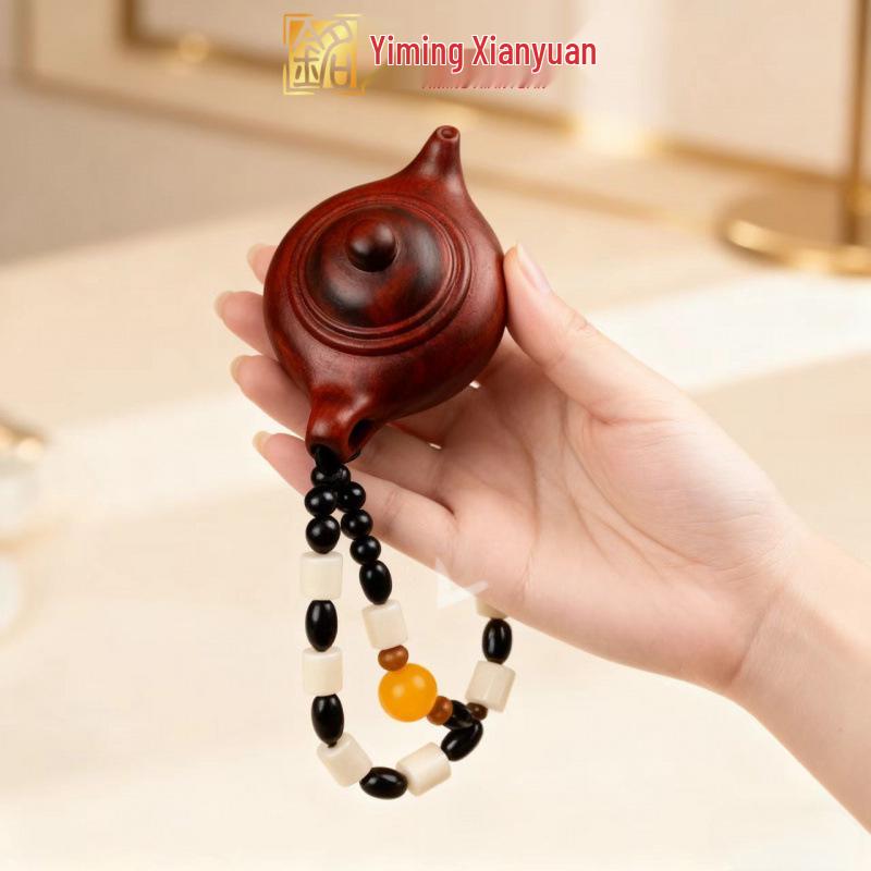 Rosewood Carved Pixiu Ornament: Gourd & Dragon Turtle Handicraft