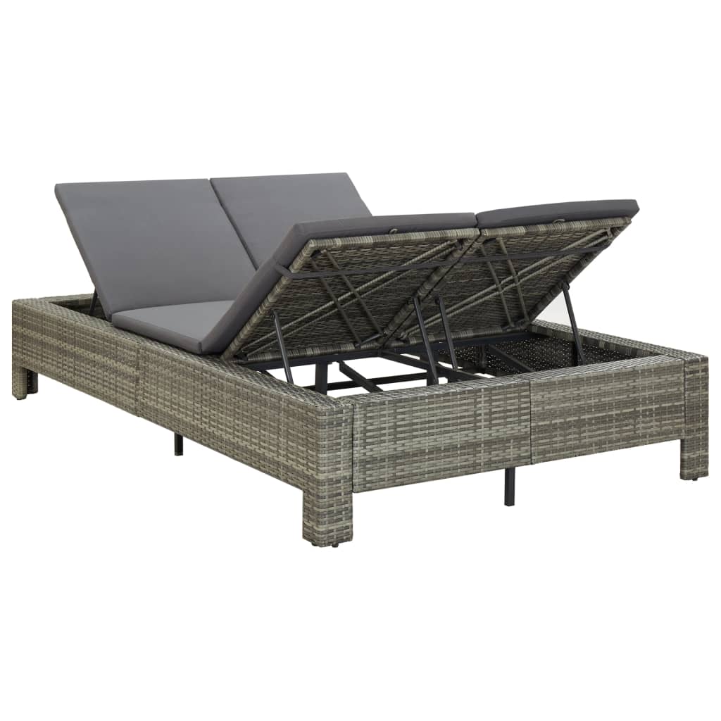 2 Person Sun Lounger with Cushions Gray Poly Rattan