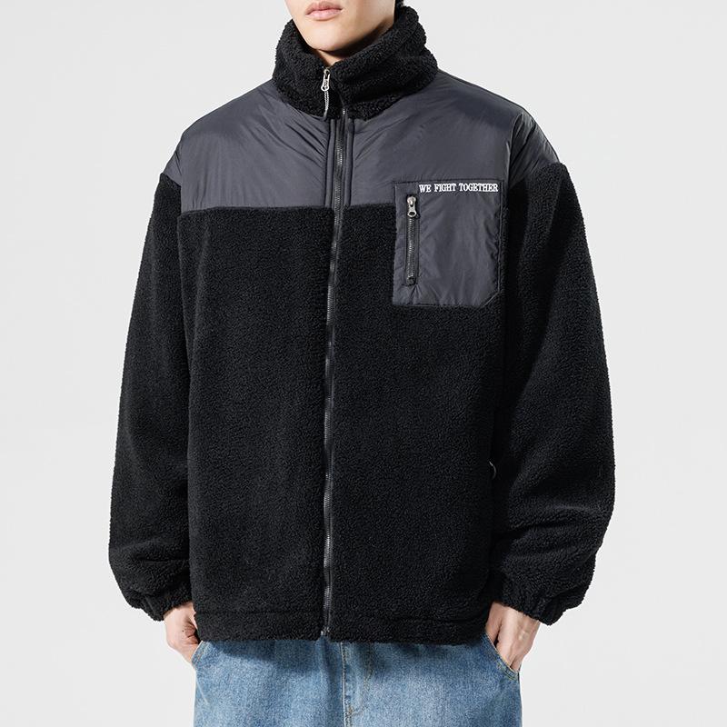 Thick Cotton-padded Jacket for Men's Autumn and Winter New Thickened Thermal Cotton Jacket for Men's Splicing Stand-up Collar Cotton Jacket