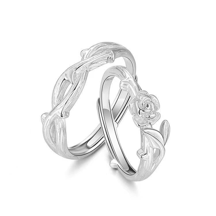 Platycodon Flower Couple Ring Female Niche Design Trend Open Men's and Women's Rings Fashion Personality Thorns Rose Pair Ring