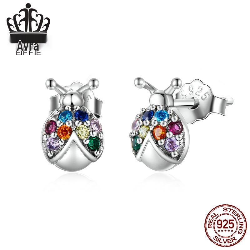 

Оригинальные серьги-жуки из стерлингового серебра с разноцветным цирконом S925, дизайн насекомого Sterling Silver