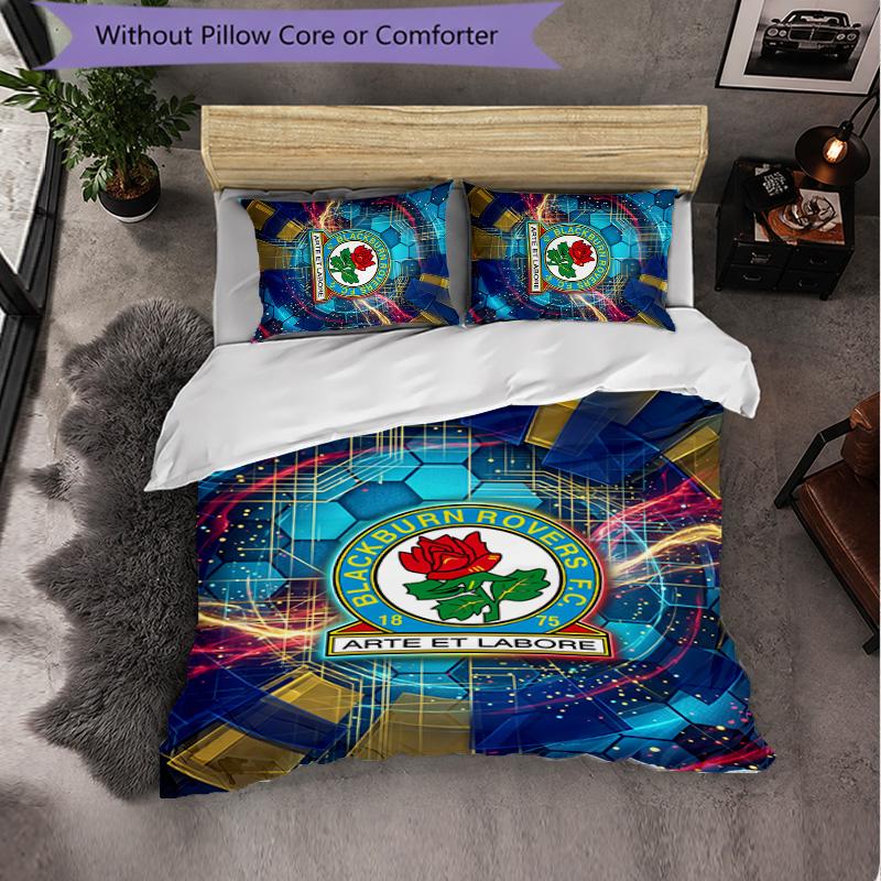 Set Biancheria da Letto Calcio Blackburn Rovers 3 Pezzi Morbido Copripiumino con Federe Set Decorazione Camera da Letto per la Casa