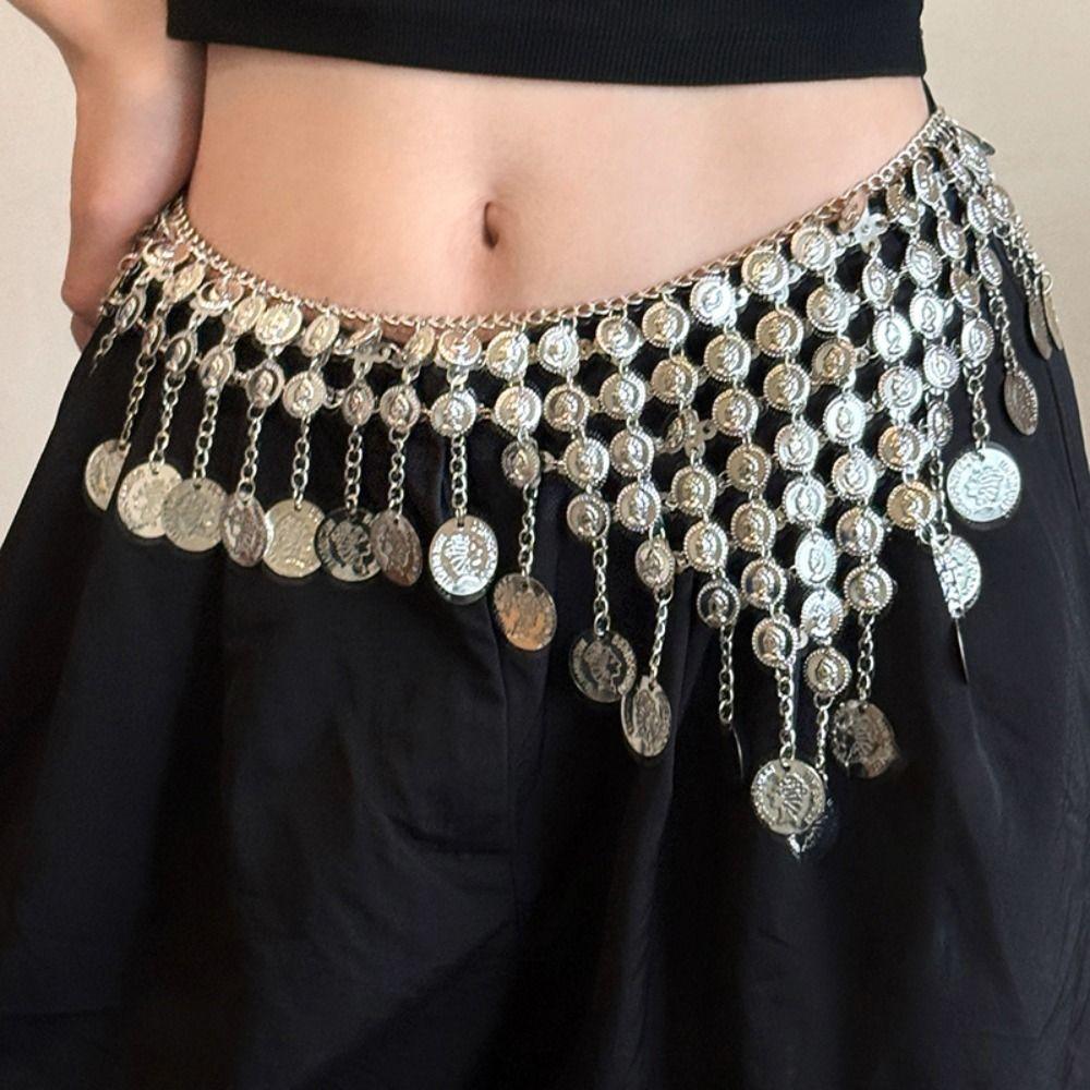 Bell Bohemian Style Waistband Round Ethnic Style Belt Adjustable Metal Tassel Waist Chain  Women