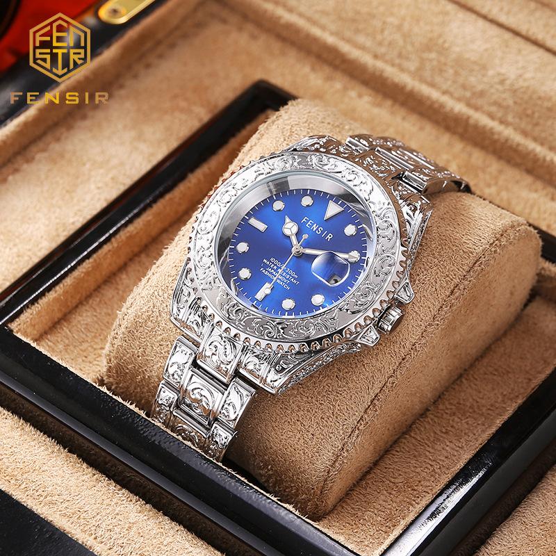 Casual and Fashionable Men Watch Retro Carved Business Quartz Watches Light Luxury Clocks Gifts Watches for Man
