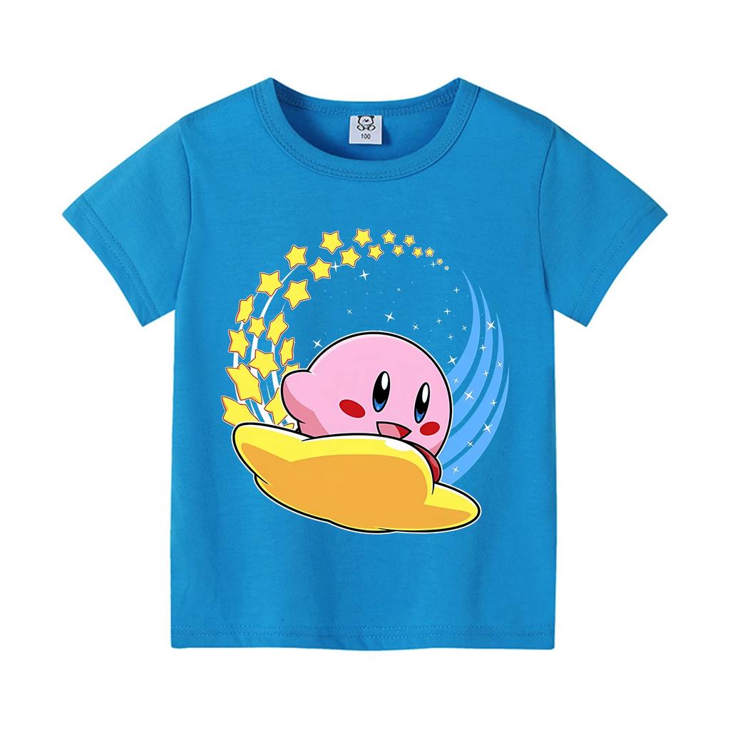 Kirby Neues T-Shirt für Kinder Spielfigur Tee Top Kawaii Anime Kleidung Mode Cartoon Kurzarm Kinder Lockere Kleidung Geschenk