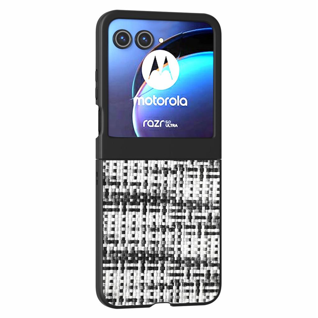 For Motorola Razr 50 5G Case Plaid Texture Leather+PC Phone Cover Black Edge
