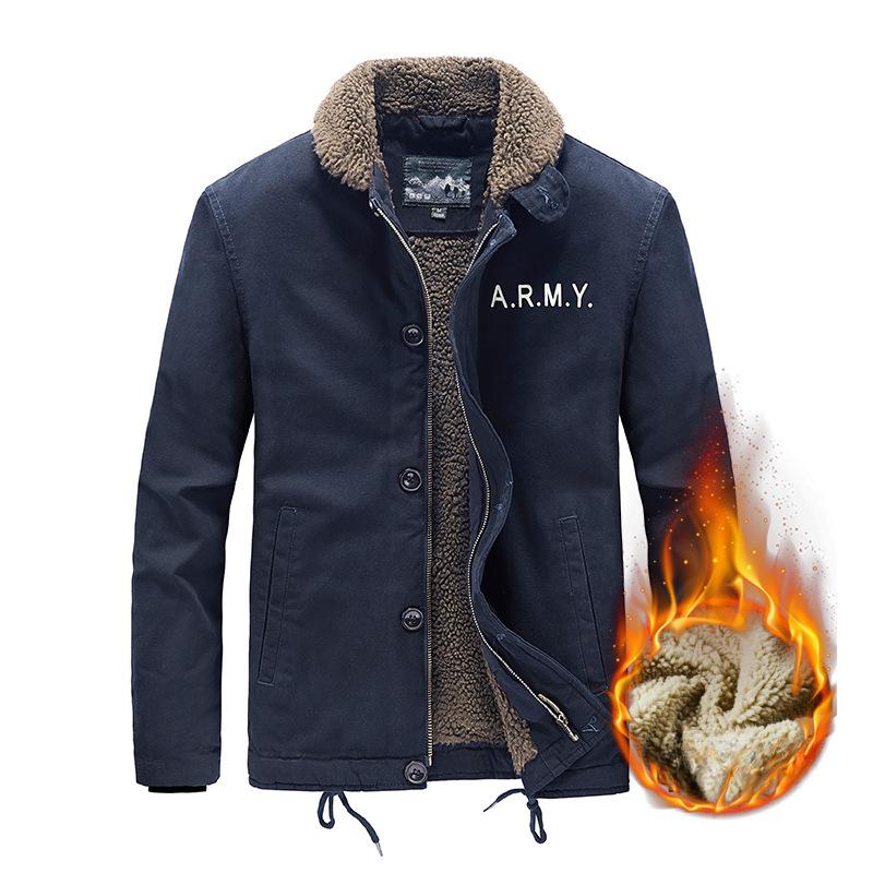 

Осень и зима Новая куртка из овечьей шерсти с утолщенным меховым воротником Плюшевая куртка с отделкой из хлопка Куртка XXXXL темно-синий